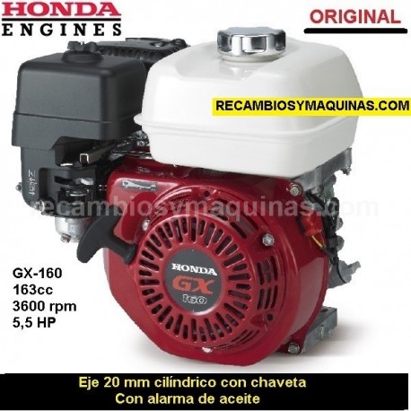 Motor Honda GX 160 ORIGINAL Eje 20 cilindrico con chaveta ALARMA DE ACEITE