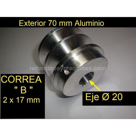 Polea Motor Aluminio Doble Canal Interior 20 mm Exterior 70 mm CANAL 13 mm Honda GX 140 160 200 eje cilindrico