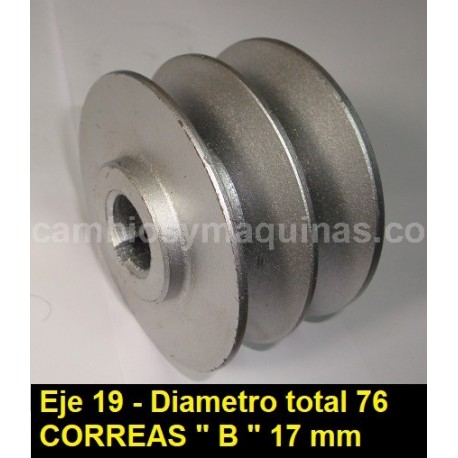 Polea Motor Aluminio Doble Canal Interior 19 mm Exterior 76 mm CANAL 17 mm Honda GX 140 160 200 eje cilindrico