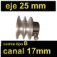POLEA cigueñal honda gx 390 eje 25 mm carril 17 mm CORTADORA MOTOCULTOR 240 270 340